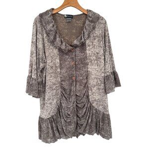 Damee Inc Womens beige Textured Ruched mesh knit Tunic Top size large